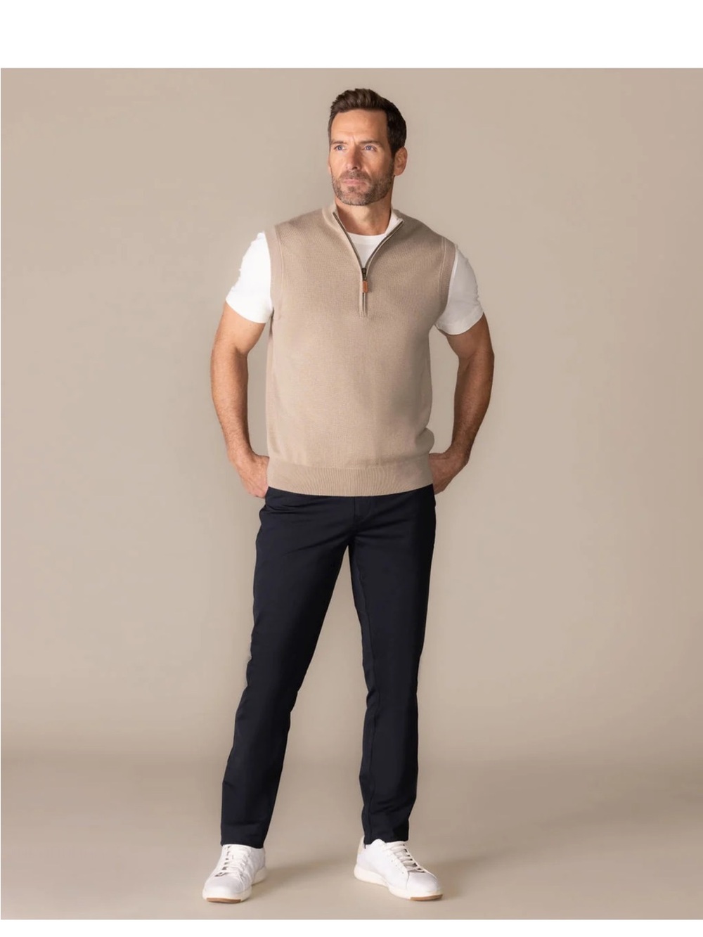 Polo Golf by Ralph Lauren Men’s Merino Wool 1/4 zip Sweater Vest, XL